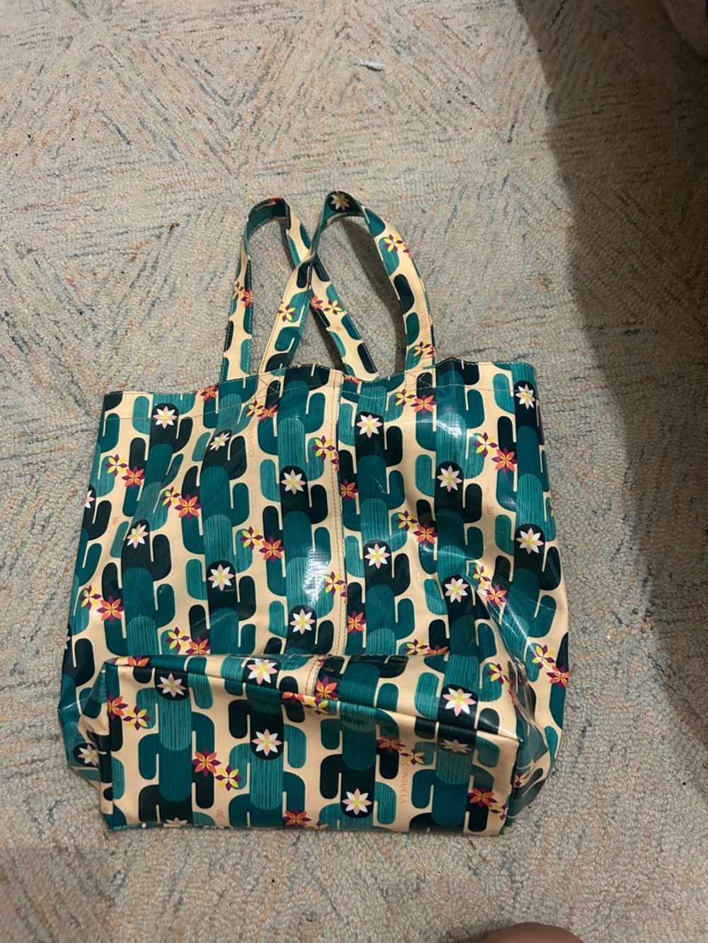 Green Cactus Print Tote Bag - Floral Accent